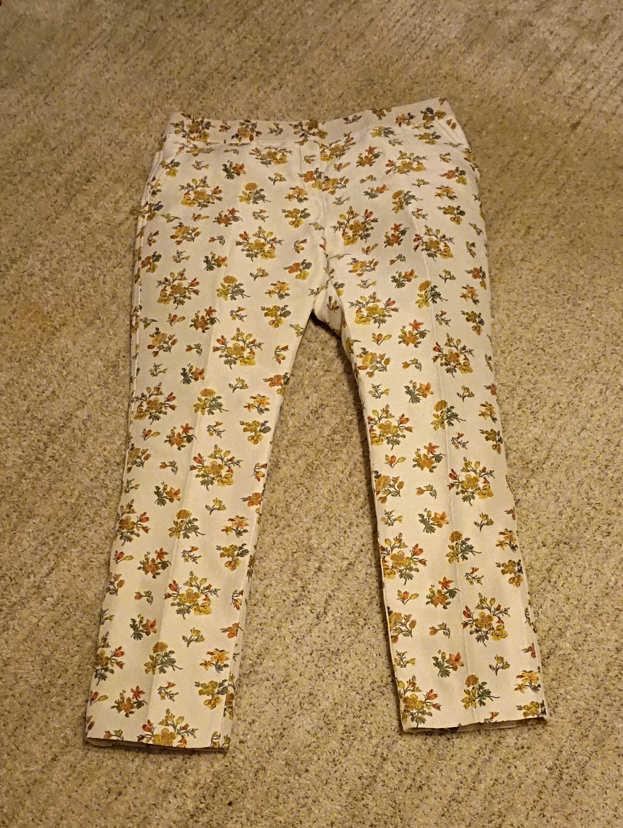 Tory Burch Floral-Trim Cropped Pants In Rust And Cream Size 12
